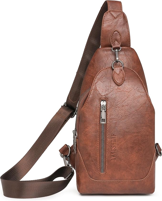 Small Sling Bag for Women - in Vegan Leather Versatile Fanny Pack, Crossbody Bags for Women with Adjustable Guitar Belt Suitable, Dark Brown