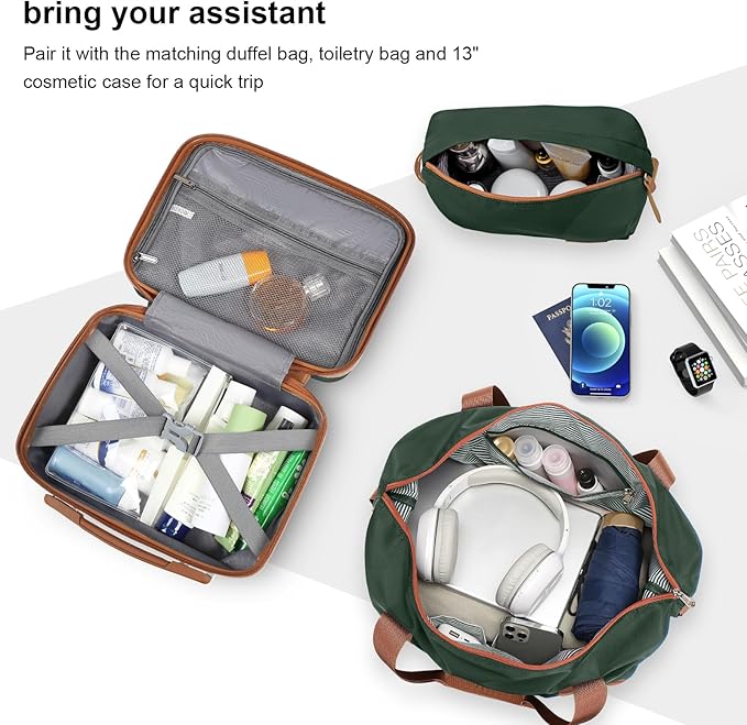 Joyway Carry On Luggage 20 Inch Expandable Suitcase with Spinner Wheel, 4 Piece Hard Shell Luggage Set with TSA Lock(Green brown)