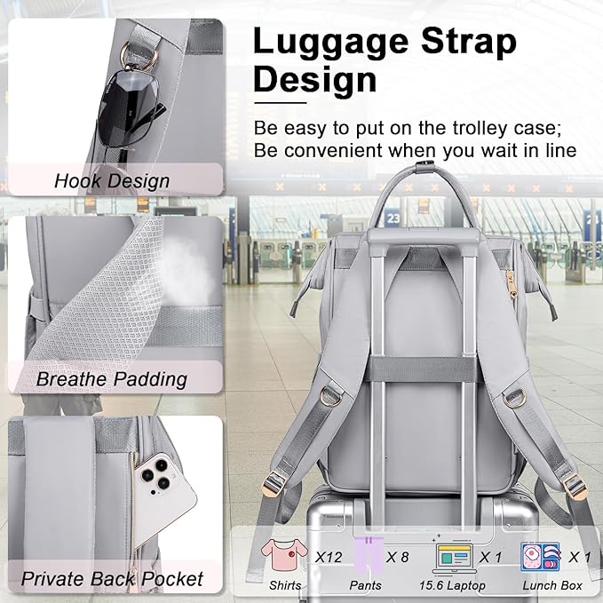 Weitars Lunch Backpack For Women,15.6 Inch Laptop Backpacks For Womens Back pack, Travel Backpacks,Work Backpack For Women (Gray)