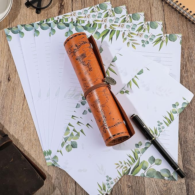 72 Pcs Leaf Theme Paper Stationery Set 36 Greenery Letterhead Paper with 36 Matching Envelope Leaves Lined Paper for Letter Elegant Letter Paper (Fresh Style,8.5 x 11 Inch, 9.5 x 4.13 Inch)