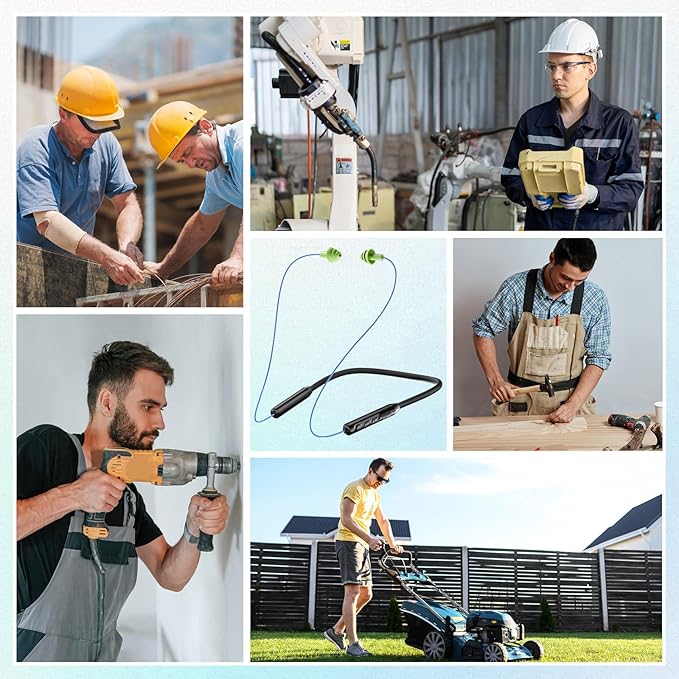 MIPEACE Bluetooth Earplug Headphones, Neckband Wireless Earbuds earplugs-29db Noise Reduction isolating in-Ear earplug Earphones with Controls,IPX5 sweatproof,19+Hour Battery(Blue Green)