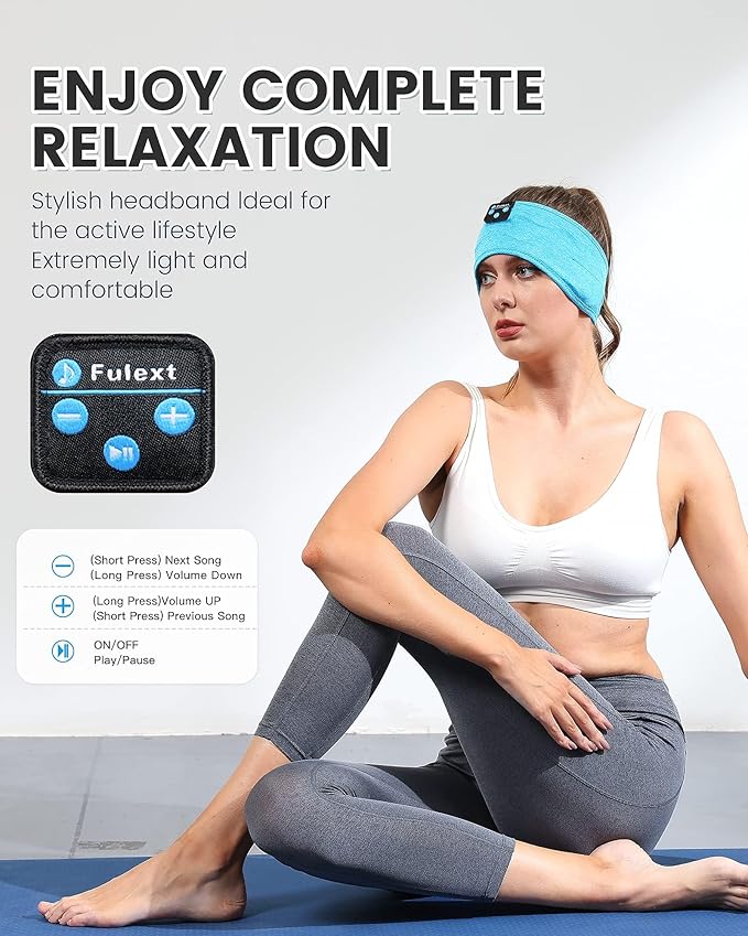 Sleep Headphones Bluetooth Headband, Perytong Upgrage Soft Sleeping Wireless Music Sport Headbands, Long Time Play Sleeping Headsets with Built in Speakers