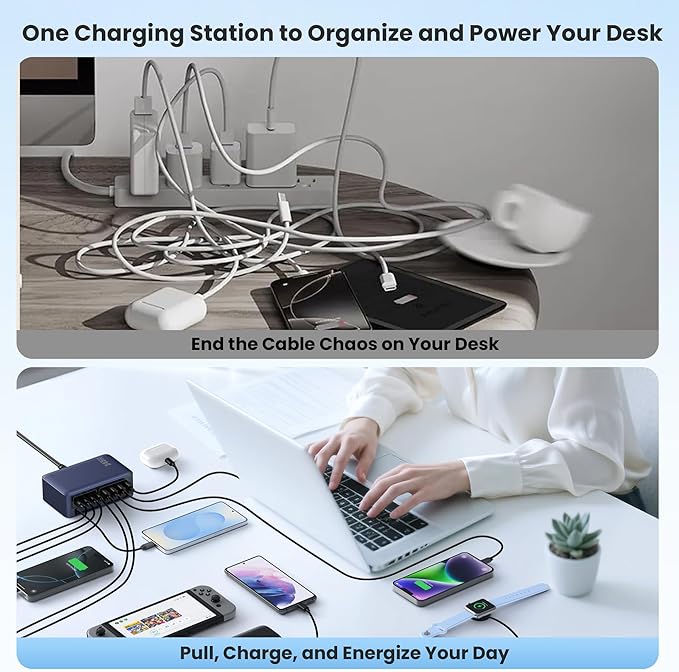 345W USB C Charger Block with 2 Built-in Retractable Cables,10-in-1 GaN IV USB C Charging Station,PD 65W Laptop Charger Power Adapter for MacBook Pro/Air,DELL,iPhone17/16/15/14,Galaxy S24,Android etc