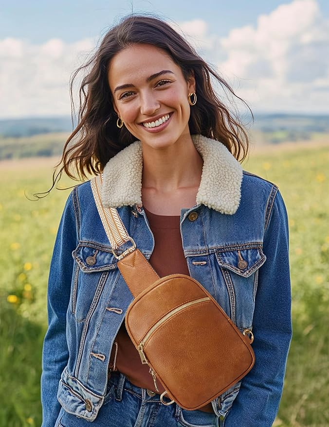 Yarnic Small Sling Bag for Women Men, Anti Theft RFID Vegan Pu Leather Travel Cross Body Purses, Chest Bag with Adjustable Strap (Dark Brown)