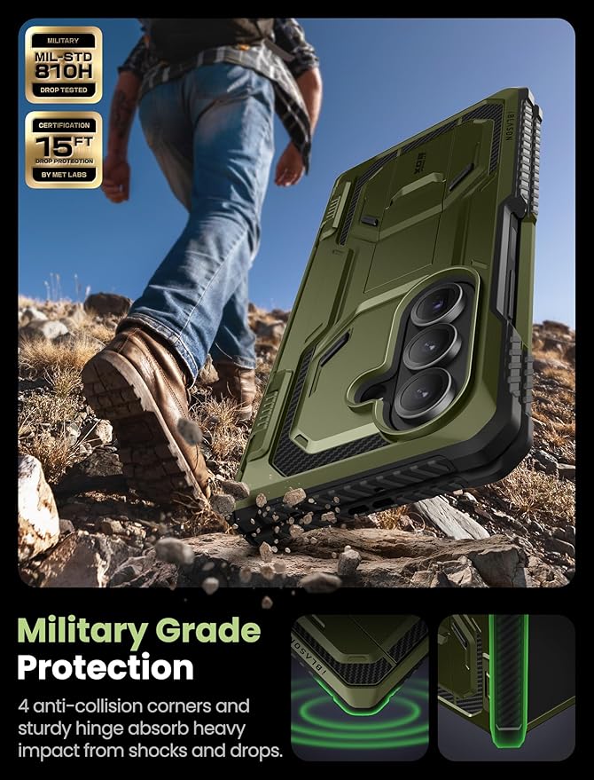 i-Blason Armorbox for Samsung Galaxy Z Fold 7 Case with Stand [Tempered Glass Screen Protector] [Hinge Protection] Full-Body Heavy Duty Rugged Shockproof Protective Case for Z Fold 7 (Green)