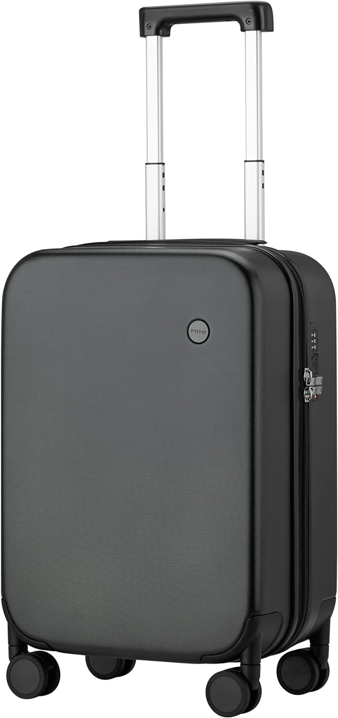 mixi Upgrade Carry on Luggage Suitcases with Spinner Wheels, Hardside Rolling Suitcase PC with TSA Lock Lightweight Travel Case 20in Carry-On, Fine Grid Black
