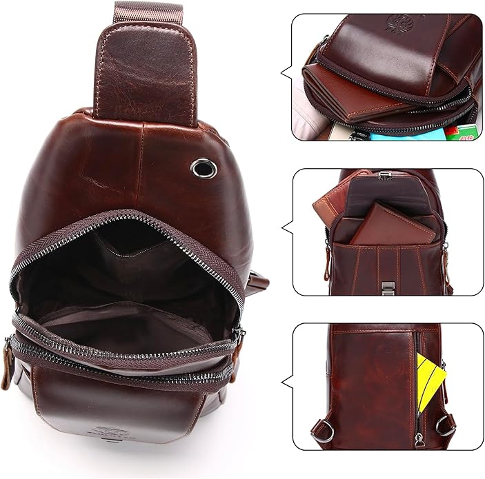 LUKZIJAES Genuine Leather Sling Bag for Men