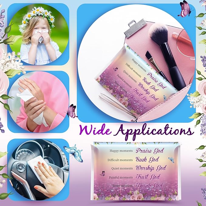 Sinmoe 60 Pack Pocket Tissues Travel Packs Christian Travel Tissues 3 Ply Pocket Size for Guests Mini Wallet Facial Napkin for Breast Cancer Wedding Xmas Graduation(Butterfly)