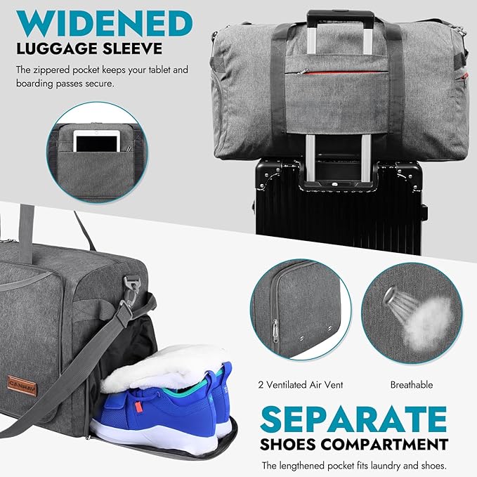 Canway 115L Travel Duffel Bag, Foldable Weekender Bag with Shoes Compartment for Men Women Water-proof & Tear Resistant