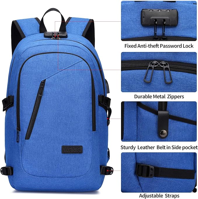 Durable Laptop Backpack Water Resistant Anti-Theft Bag with USB Charging Port and Lock, Slim Computer Business Backpacks for Women Men Fit 15.6 Inch Laptops