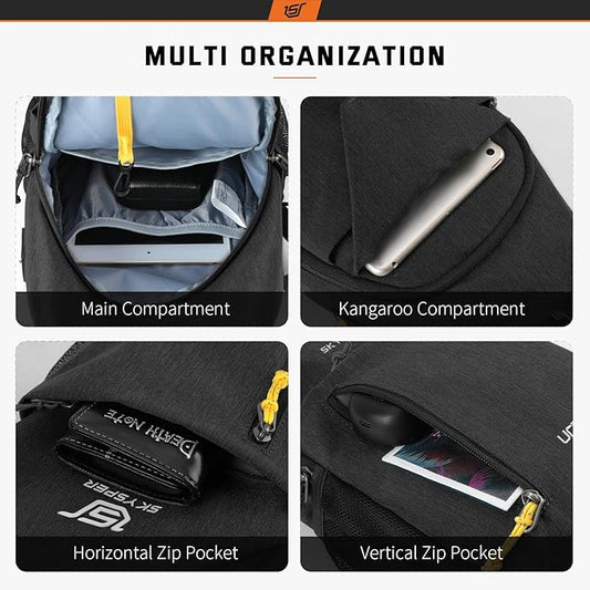 SKYSPER Sling Bag Crossbody Backpack - Chest Shoulder Cross Body Bag Travel Hiking Casual Daypack for Women Men(Jet Black)