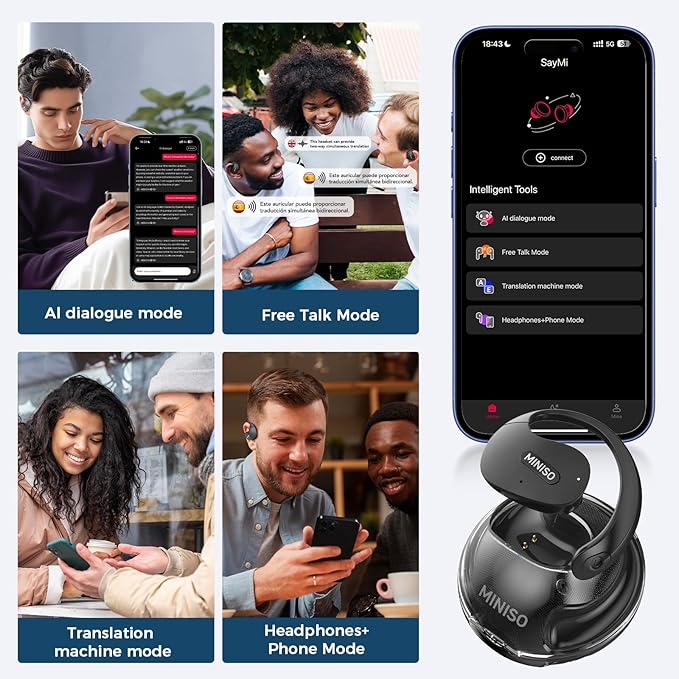 MINISO X15 PRO Translation Earbuds Open Ear Headphone Bluetooth 5.4 OWS AI Headphones Support 148 Languages Wireless Ear Buds with Earhooks IPX5 Waterproof Bluetooth Black（with AI）