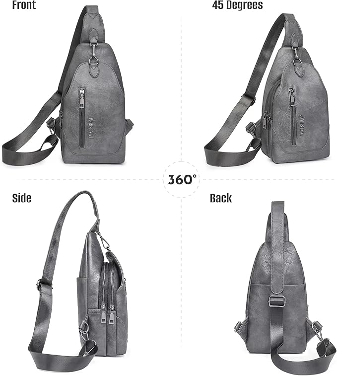 Small Sling Bag for Women - in Vegan Leather Versatile Fanny Pack, Crossbody Bags for Women with Adjustable Guitar Belt Suitable, Grey