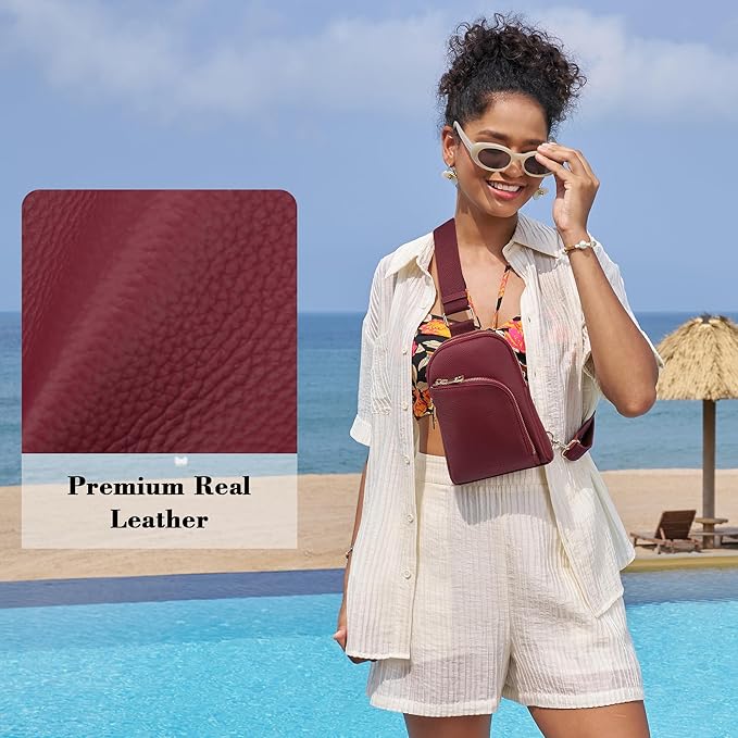 INICAT RFID Blocking Sling Bag Leather Crossbody Bags for Women Fanny Pack Cross Body for Woman Chest Bag for Travel 1.9L