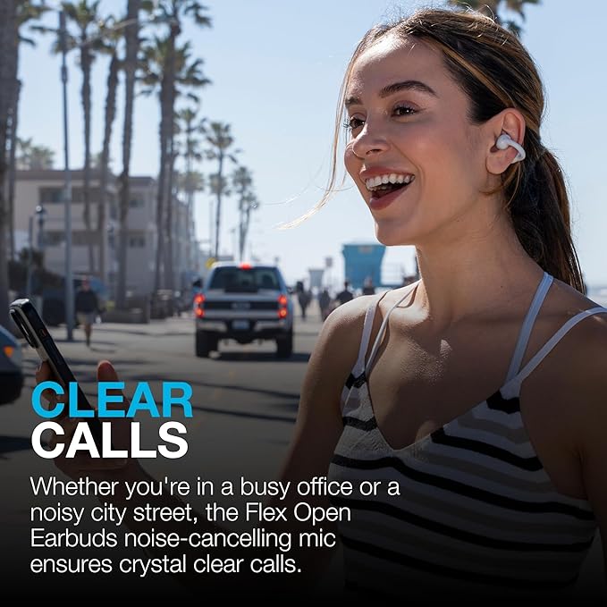 JLab Flex Open Earbuds, Clip-on Cuff Design, Wireless Open-Ear Audio Freedom Effortless Fit, Safe Listening, Bluetooth Multipoint, Customize with The App, Cloud White