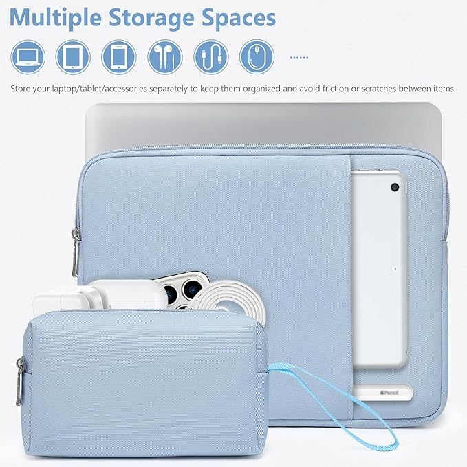 HYZUO 17-17.3 Laptop Sleeve Bag Set for 17" 17.3" HP/Lenovo/Dell/ASUS/Acer/LG/Toshiba/MSI Gaming Laptop/Razer Blade 17/18, Notebook Protective Case for Men Women, Pale Blue