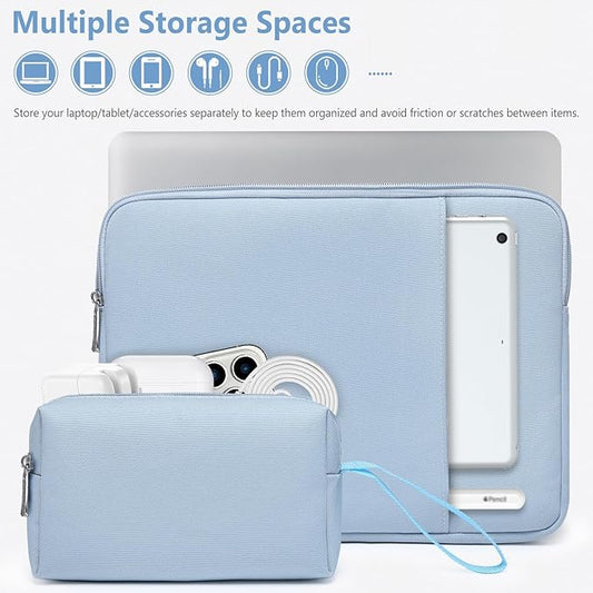 HYZUO 13.3-14 Inch Laptop Sleeve Bag Set for MacBook Pro 14 M4/M3/M2/M1, MacBook Air/Pro 13.3, 13.5"/13.8" Surface Book/Laptop, Notebook Case for 13.3" HP Dell Lenovo Asus Acer, Pale Blue