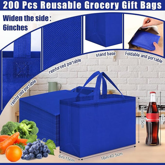 Windyun Reusable Grocery Bags Large Non Woven Shopping Bags with Handles Foldable Portable Tote Bulk, 16x6x12 Inch