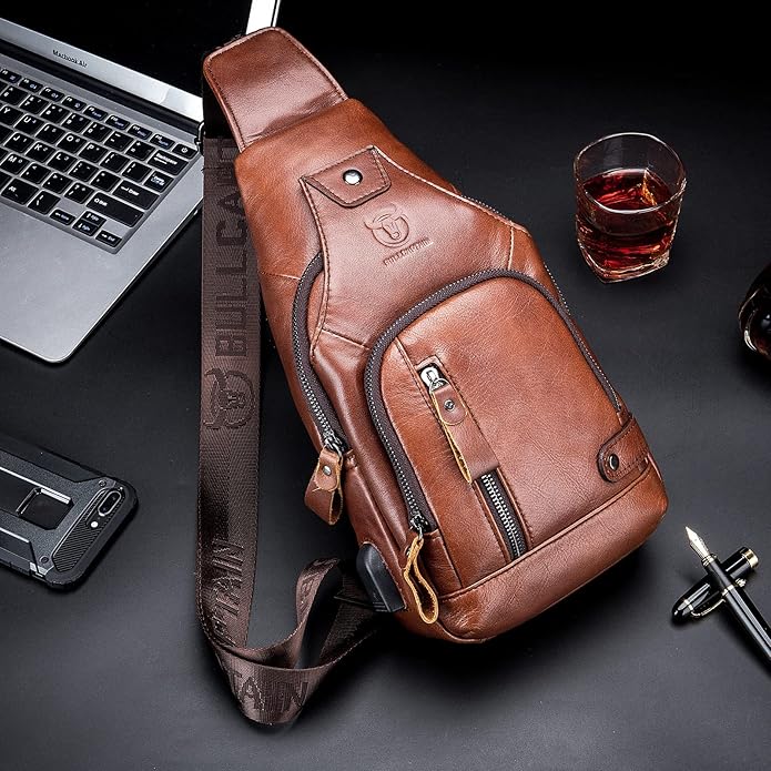 LUKZIJAES Genuine Leather Sling Bag for Men