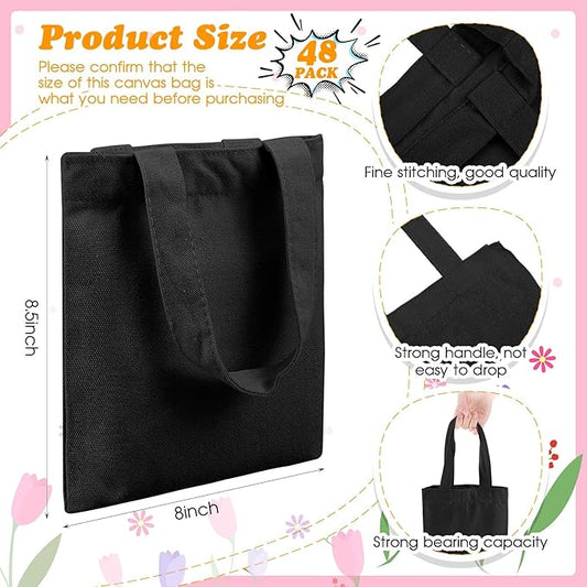 Amylove 12 Pcs Mini Tote Bag Sublimation Blank Canvas Tote Bags Reusable Grocery Luggage DIY Sack Goody for Party Even (8.5 x 8 Inch,Black,White)