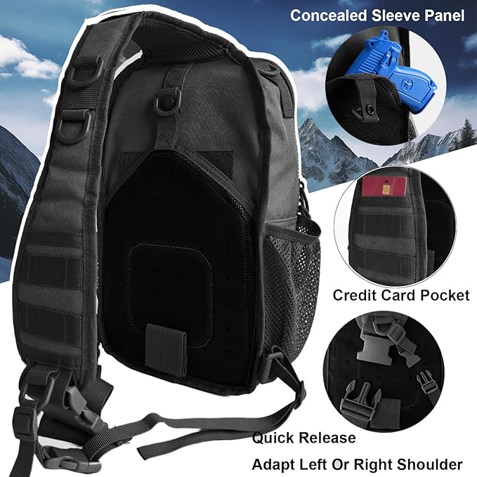 Tactical Shoulder Sling Bag, Small Chest Pack, 13L Backpack for Men Outdoor Sports, Black