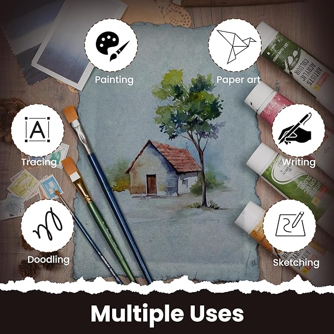 LEATHER VILLAGE Watercolor Paper - 12 X 16 inches, 50 Sheets - Mixed Media Watercolor Paper - 150 GSM Thick Deckle Edge Virgin Cotton Handmade Paper - Grey Toned