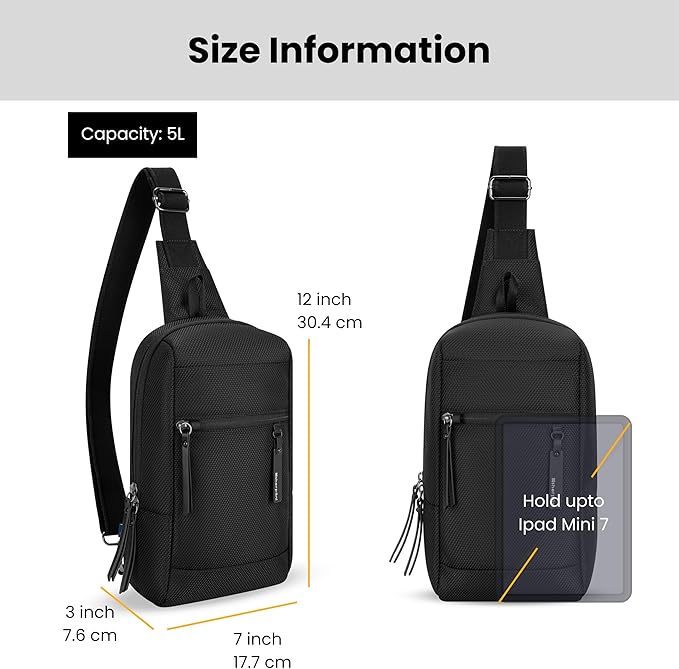 Sherpani Metro, Anti Theft Sling Bag, Sling Backpack, 5L Travel Bag, Shoulder Chest Purse, Crossbody Backpack for Women, Metal Hardware, Travel Gift (Carbon)