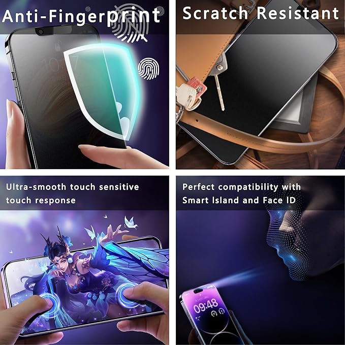2 Pack Matte Privacy Screen Protector for iPhone 16e and iPhone 14 and iPhone 13 and iPhone 13 Pro 6.1-Inch Auto Dust Removal, No Bubbles,Anti-Spy Tempered Glass Film, Easy Installation