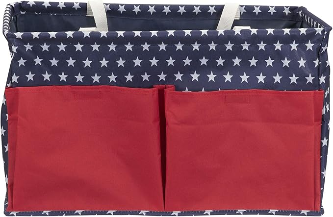 Household Essentials Krush Container All-Purpose Utility Tote, Water-Resistant Vinyl Lining with Pockets, Red, White and Blue