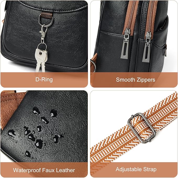 7L Sling Bag for Women Men Crossbody Belt Bag Small Travel Sling Backpack Anti Theft Chest Daypack Purse Faux Leather