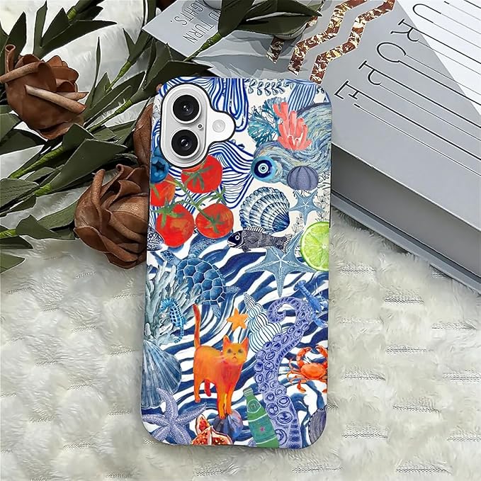 Case for iPhone 16,Leopard Cherry Shell Aesthetics for Woman Men Full Body Protective Cover Shockproof 2 in 1 Silicone + Hard PC Case for iPhone 16