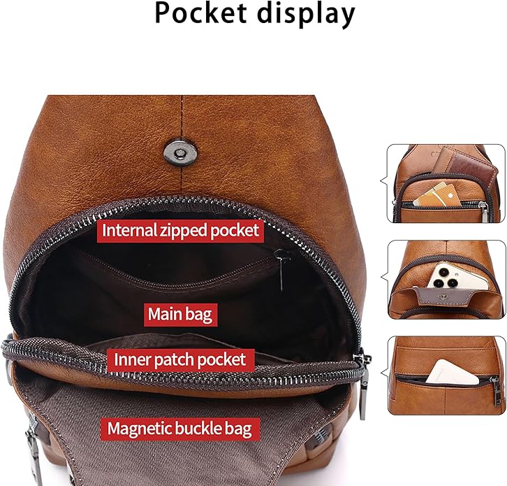 LUKZIJAES Genuine Leather Sling Bag for Men