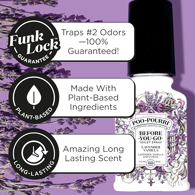 Poo-Pourri Before-You-Go Toilet Spray Refill, Lavender Vanilla,16 Fl Oz, Up to 800 Uses, Bathroom Odor Deodorizer with Essential Oils for Home or Work, Lavender, Vanilla and Citrus Scent