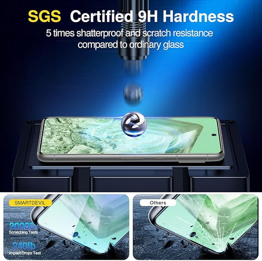 SMARTDEVIL [3+3 Pack for Google Pixel 8 Screen Protector with Camera Lens Protector, Finger Print Reader Compatible, Fast & Easy Installation, Clear 9H Tempered Glass Film, Alignment Frame