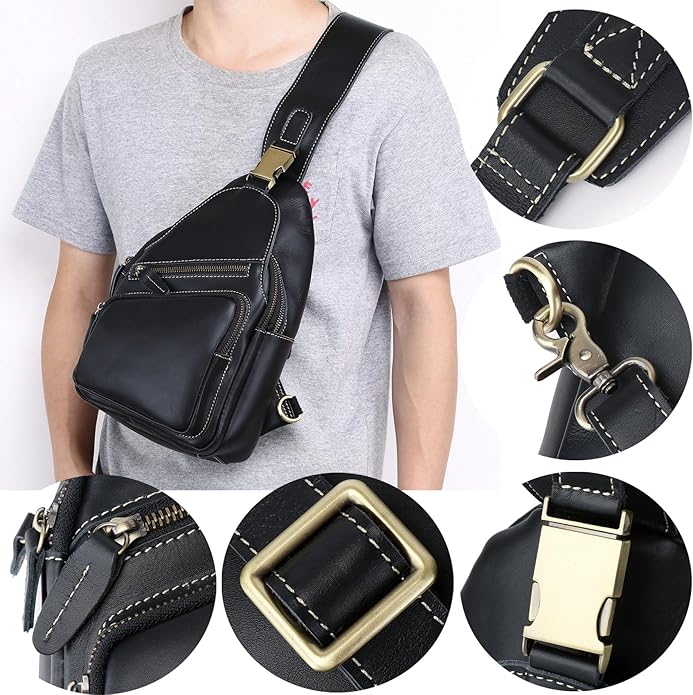 Genuine Leather Sling Bag for Men Women Backpack Chest Shoulder Satchel Crossbody Bags Casual Outdoor Daypack
