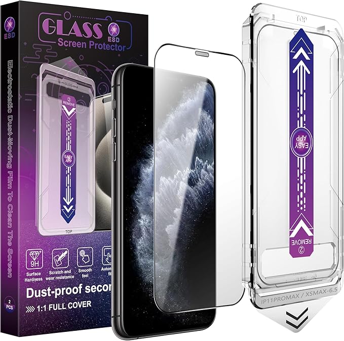 CHISHA 2-Pack Screen Protector Tempered Glass for iPhone 11 Pro Max and iPhone Xs Max 6.5-Inch, Auto Dust Removal, No Bubbles, High Definition Clear, Easy Installation