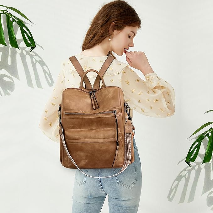 Dora & Liz Womens Backpack Purse Leather Fashion Travel Backpack Purse for Women Designer Ladies Shoulder Bags with Wristlet