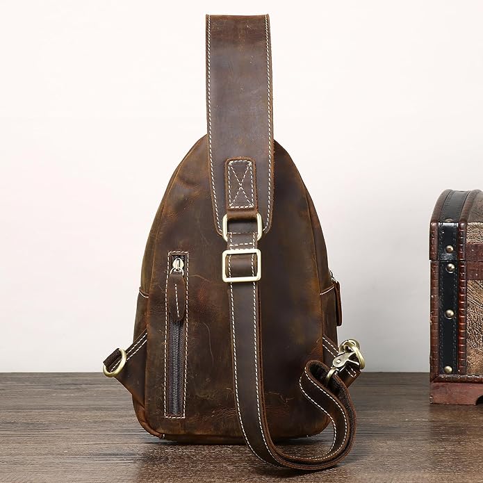 Genuine Leather Sling Bag for Men Women Backpack Chest Shoulder Satchel Crossbody Bags Casual Outdoor Daypack