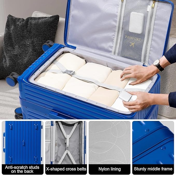 Joyway Hardshell 24 inch luggage with spinner wheels, Lightweight Hardside large checked withTSA Lock(Blue, Checked Luggage-24 Inch)