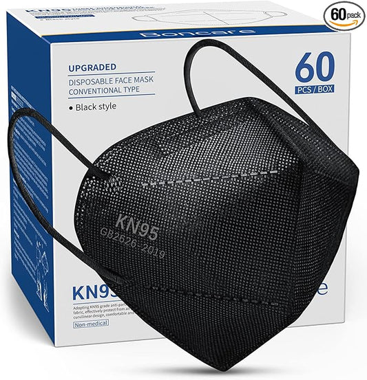 Boncare KN95 Face Masks, Black KN95 Masks 60 Pack, 5-Layer Face Masks