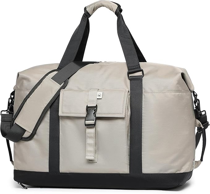 SUNNY BIRD Duffel with Utility Pouch, 40L Weekender Overnight Bag with Shoe Compartment for Travel and Sports (Grey and black)