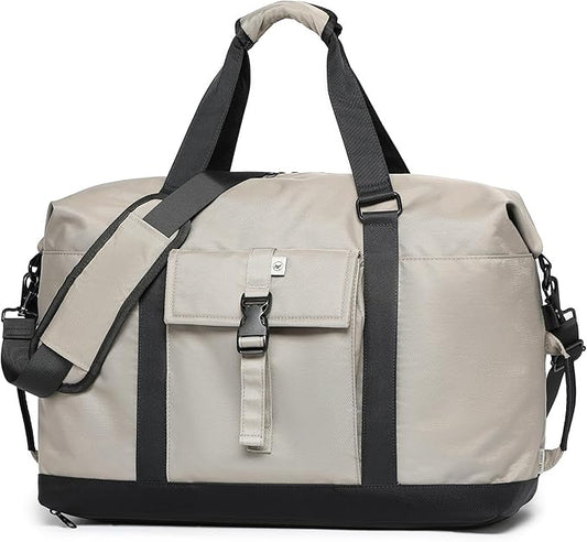 SUNNY BIRD Duffel with Utility Pouch, 40L Weekender Overnight Bag with Shoe Compartment for Travel and Sports (Grey and black)