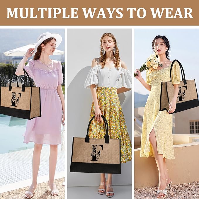 AYGE Personalized Initial Jute Tote Bag & Makeup Bag, Beach Bag, Monogrammed Birthday Gifts for Women Sister Mom Bridesmaid