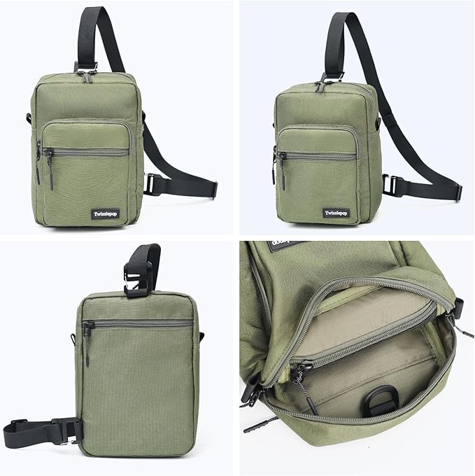 Waterproof Sling Bag For Men, Small Nylon Crossbody Sling Backpack With Multi Pockets, Adjustable Chest Bag For Travel, Hiking, Workout - Green