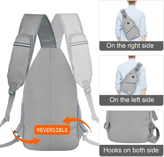 ZOMAKE Sling Bag,Small Crossbody Sling Backpack,Water Resistant Shoulder Daypack for Travel,Anti Thief Chest Bag for Hiking(Grey(New))