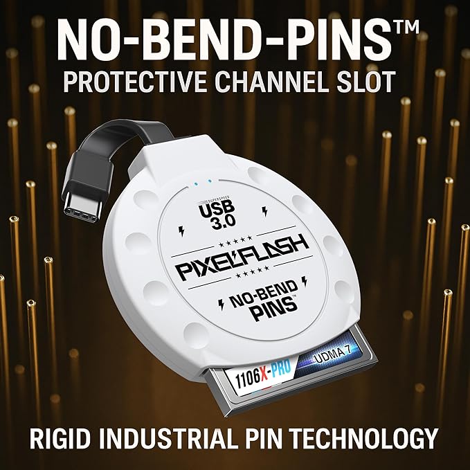 PixelFlash CF Card Reader USB C (White) - Compact Flash Memory Card Reader with Cabled Type-C USB 3.1, 5GB/s File Transfer, No-Bend Pins Technology, Supports UDMA-7, Anti-Slip & Anti-Scratch Exterior