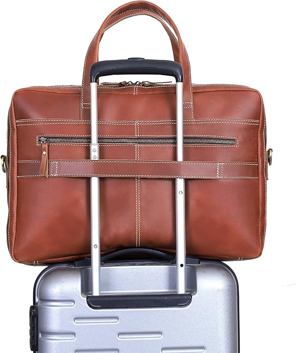 HLC 18 Inch Full Grain Leather Briefcase messenger shoulder bags for men and women