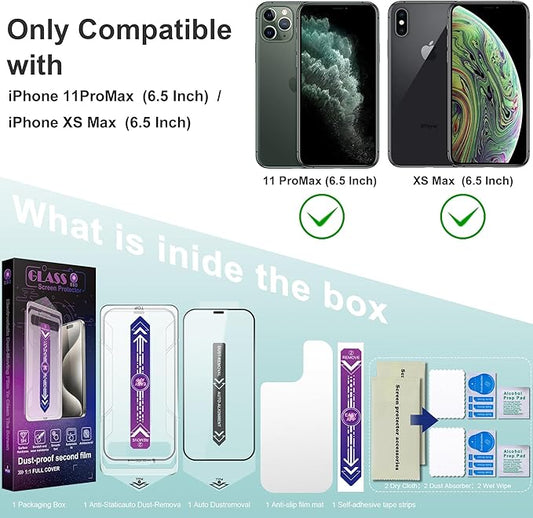 2 Pack Screen Protector Tempered Glass for iPhone 11 Pro Max and iPhone Xs Max 6.5-Inch Auto Dust Removal, No Bubbles, High Definition Clear, Easy Installation