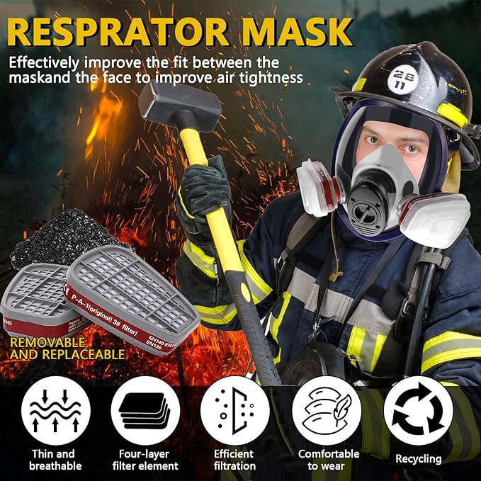 Gas Masks - Gas Masks Survival Nuclear and Chemical with 40mm Activated Carbon Filter&6001CN Filters for Chemical