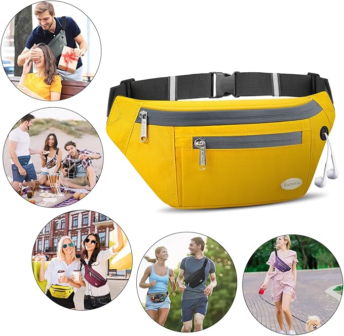 Entchin Fanny Pack for Women Men,Crossbody Belt Bag with 4-Zipper Pockets,Adjustable Waist Bag Pack,One of the Most Popular Travel Essential Gifts for Walking,Traveling,Cycling